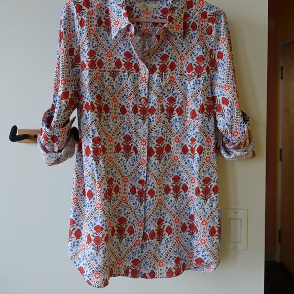 Boden linen shirt Ivory, Poppy Bloom 4P 4 petite - Picture 14 of 16